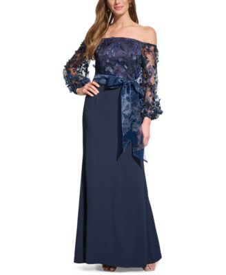 Eliza J Petite Floating Petals Embellished Off-The-Shoulder Gown