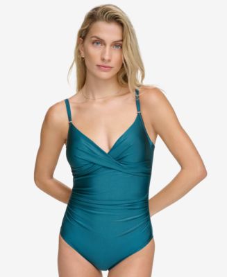 Swimsuits for All Women's Plus Size Plunge One Piece Swimsuit - 10, Blue