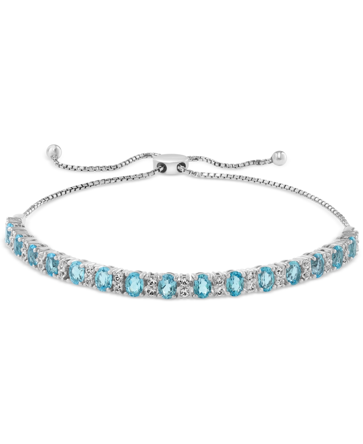 Effy Collection Effy Blue Topaz (4-1/3 Ct. T.w.) & White Sapphire (1/2 Ct. T.w.) Bolo Bracelet In Sterling Silver