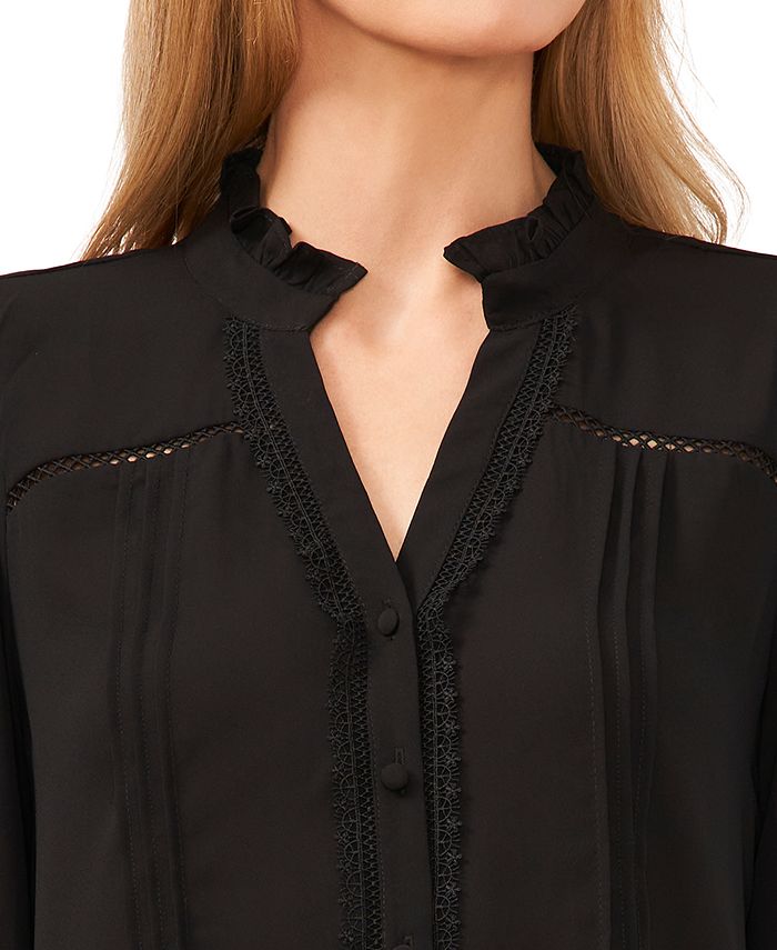 1950s Lace Trimmed Pintuck Cotton Shirt Dress | small