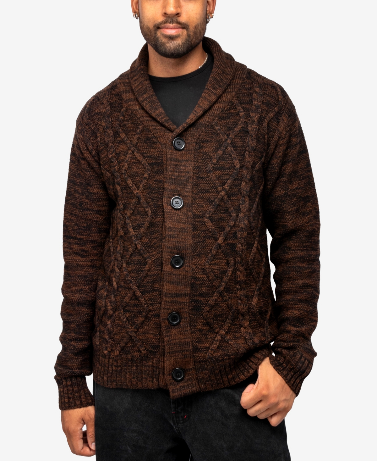 X-ray Men's Shawl Collar Cable Knit Cardigan In Sienna,black