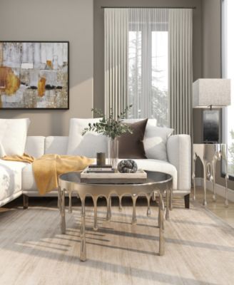 Aluminum Drip Coffee Table with Melting Designed Legs and Shaded Glass Top, 36" x 36" x 16"