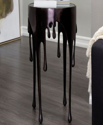 Aluminum Drip Accent Table with Melting Design and Shaded Glass Top, 16" x 16" x 25"