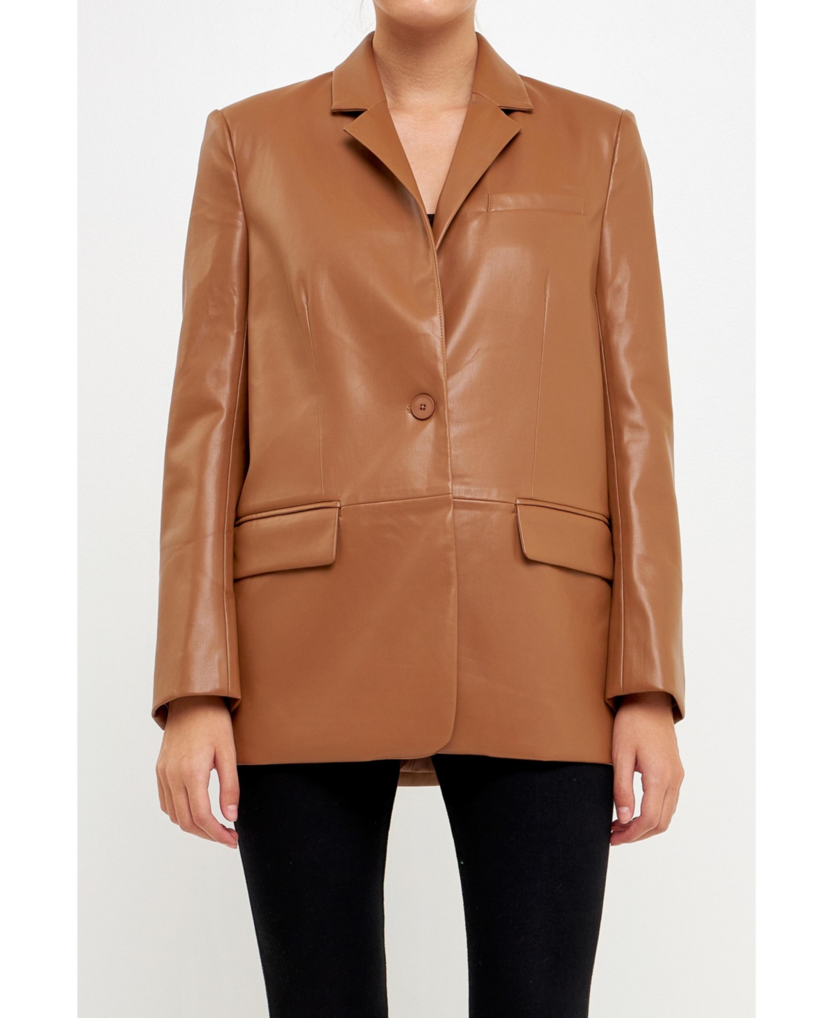 Endless Rose Women's Faux Leather Blazer In Teddy