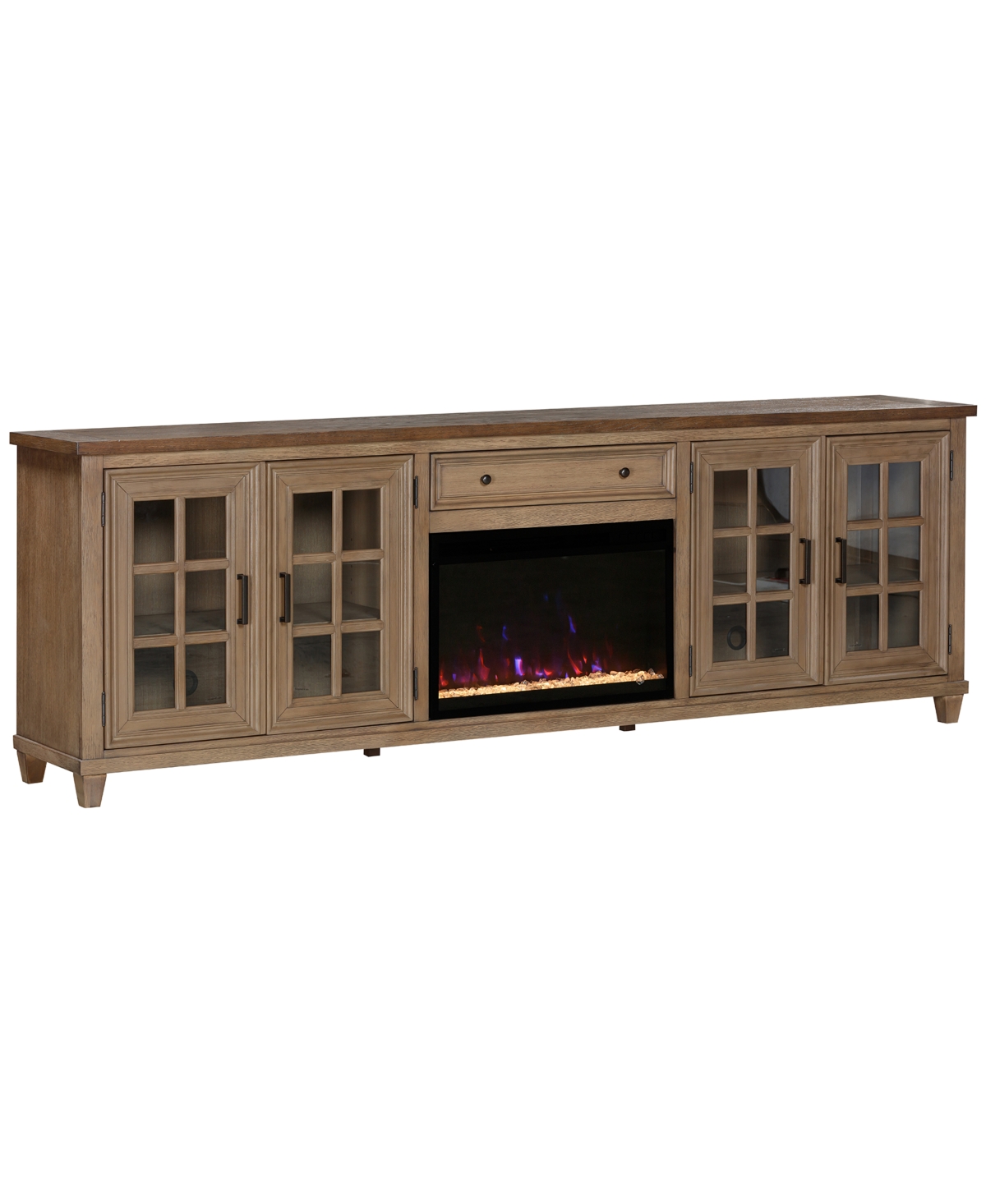 Macy's 96" Dawnwood 2pc Tv Console Set (96" Console And Fireplace) In Wheat