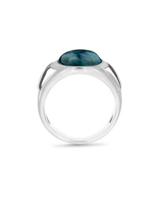 Dark Blue Apatite Gemstone Sterling SIlver Men Signet Ring