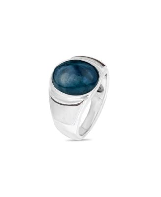Dark Blue Apatite Gemstone Sterling SIlver Men Signet Ring