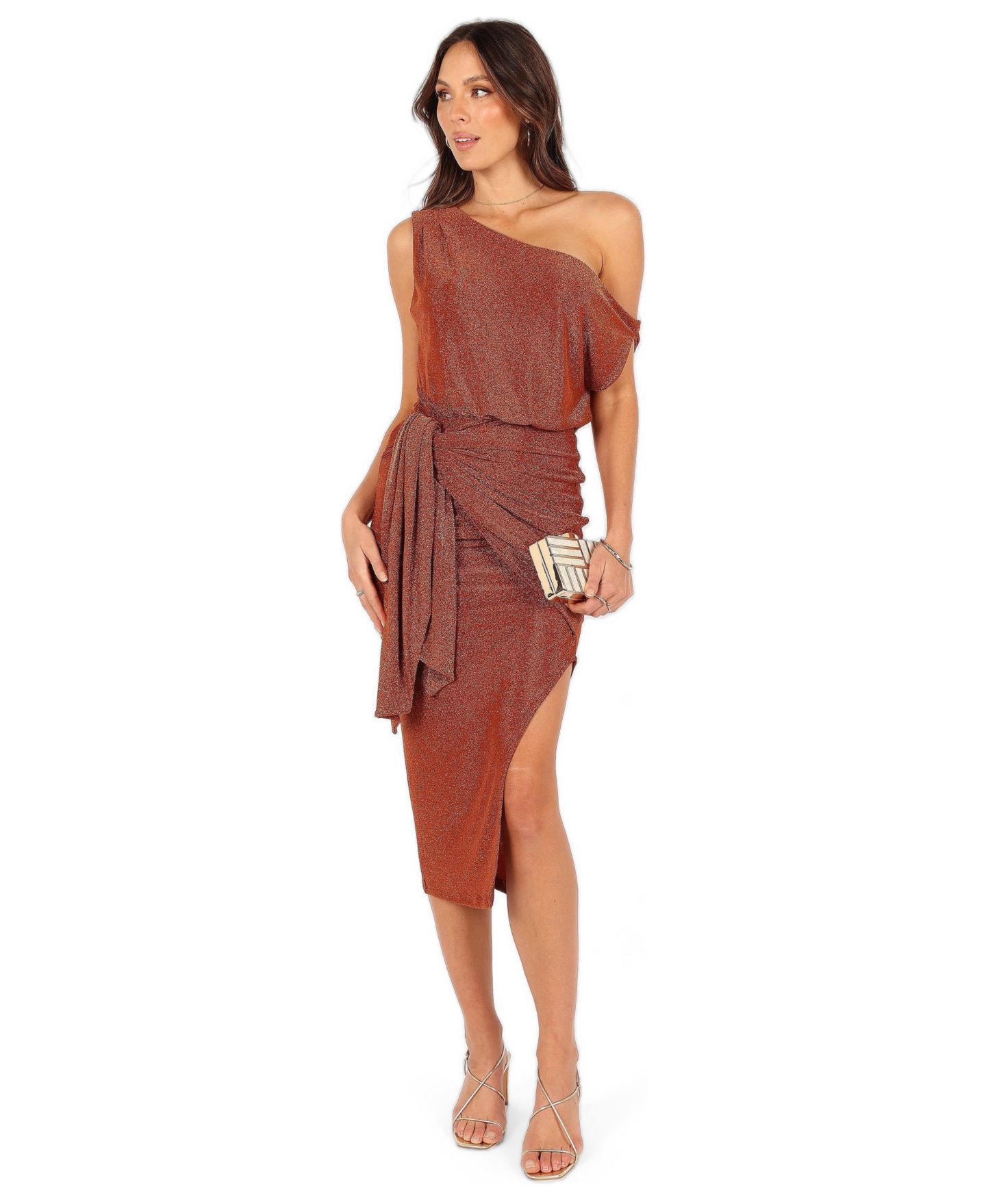Женское платье Petal and Pup Santiago Off Shoulder Midi, цвет: Бронзовый — фото 1