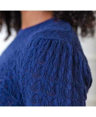 Women's Long Sleeve Pointelle Sweater with Bellow Sleeves