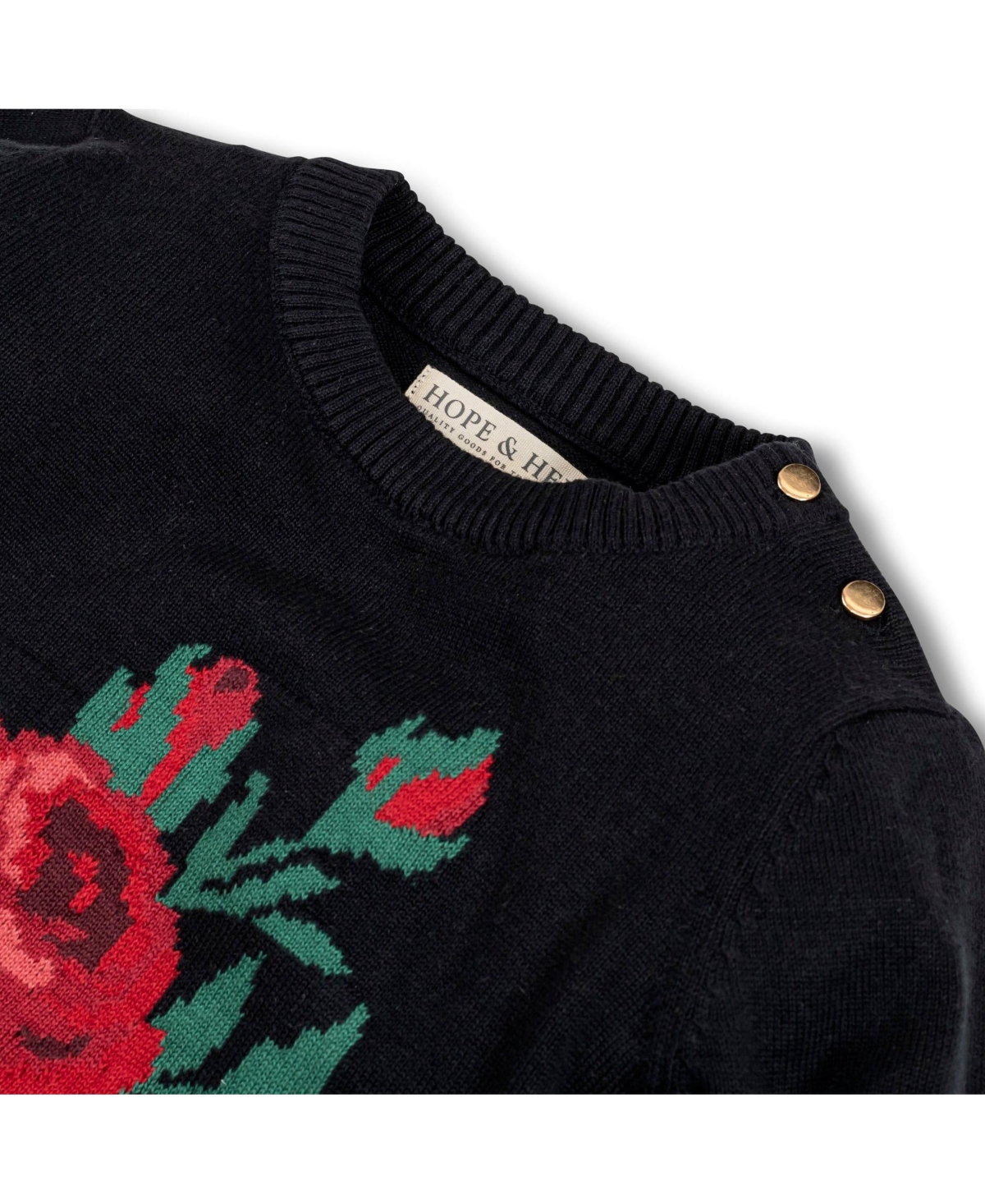 Hope & Henry Girls Long Sleeve Rose Intarsia Sweater