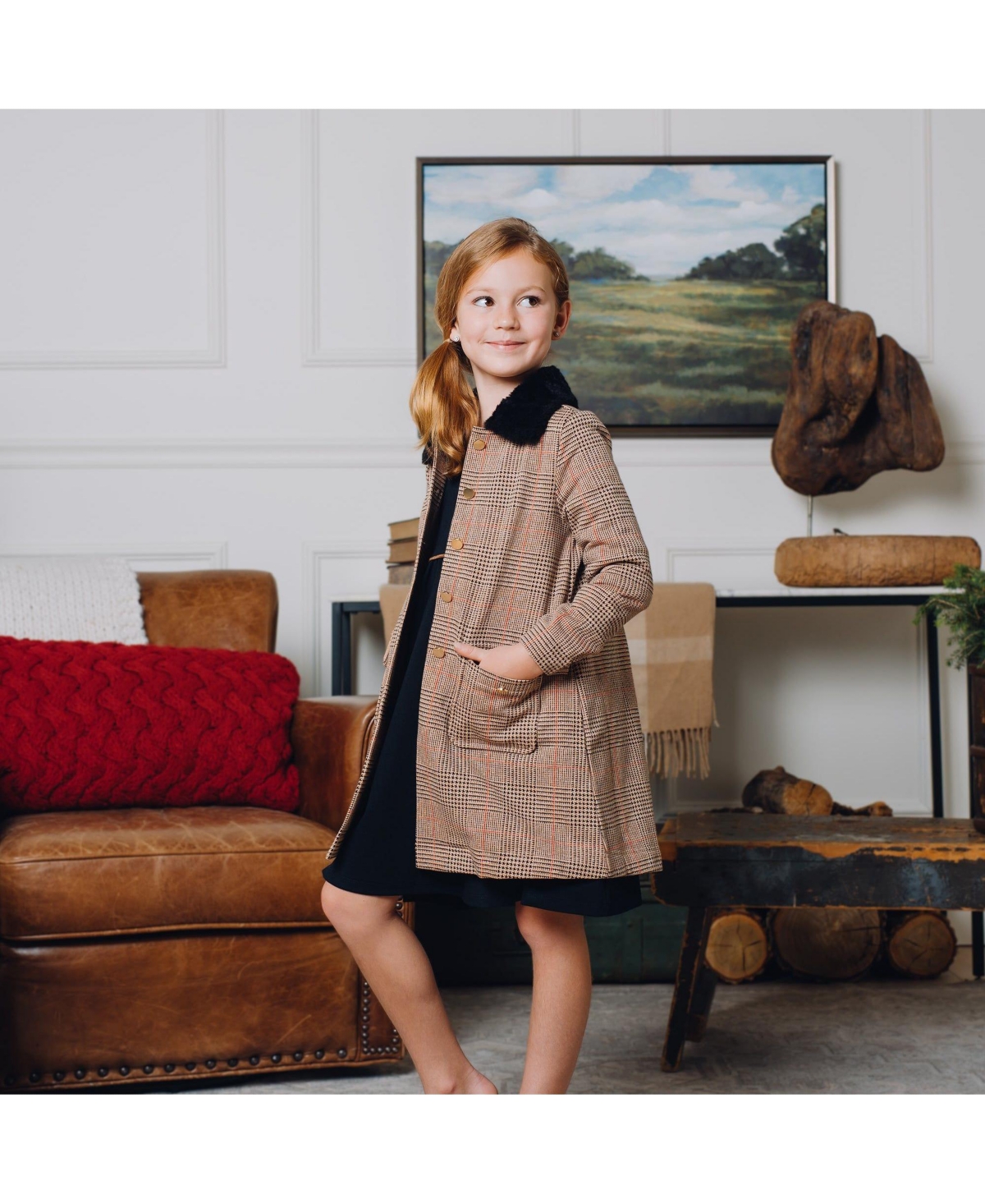 Hope & Henry Girls Collared Fleece Swing Coat