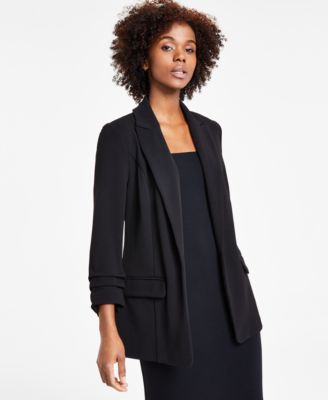 Bar III - Petite Solid Notched-Collar Ruched-Sleeve Blazer