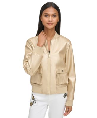 KARL LAGERFELD PARIS - Women's Faux-Leather Bomber Jacket