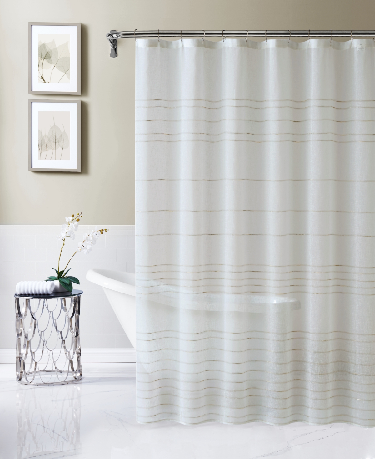 Dainty Home Lisa Shower Curtain, 72" X 70" In White And Linen