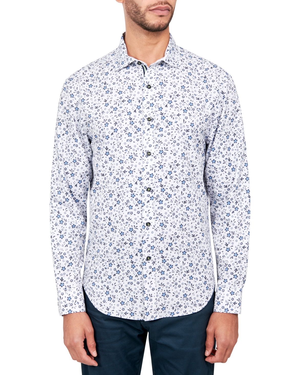 Society Of Threads Men's Regular-fit Non-iron Performance Stretch Floral Button-down Shirt In White