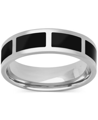 Men's Polished Black Ceramic Segmented Band in Sterling Silver