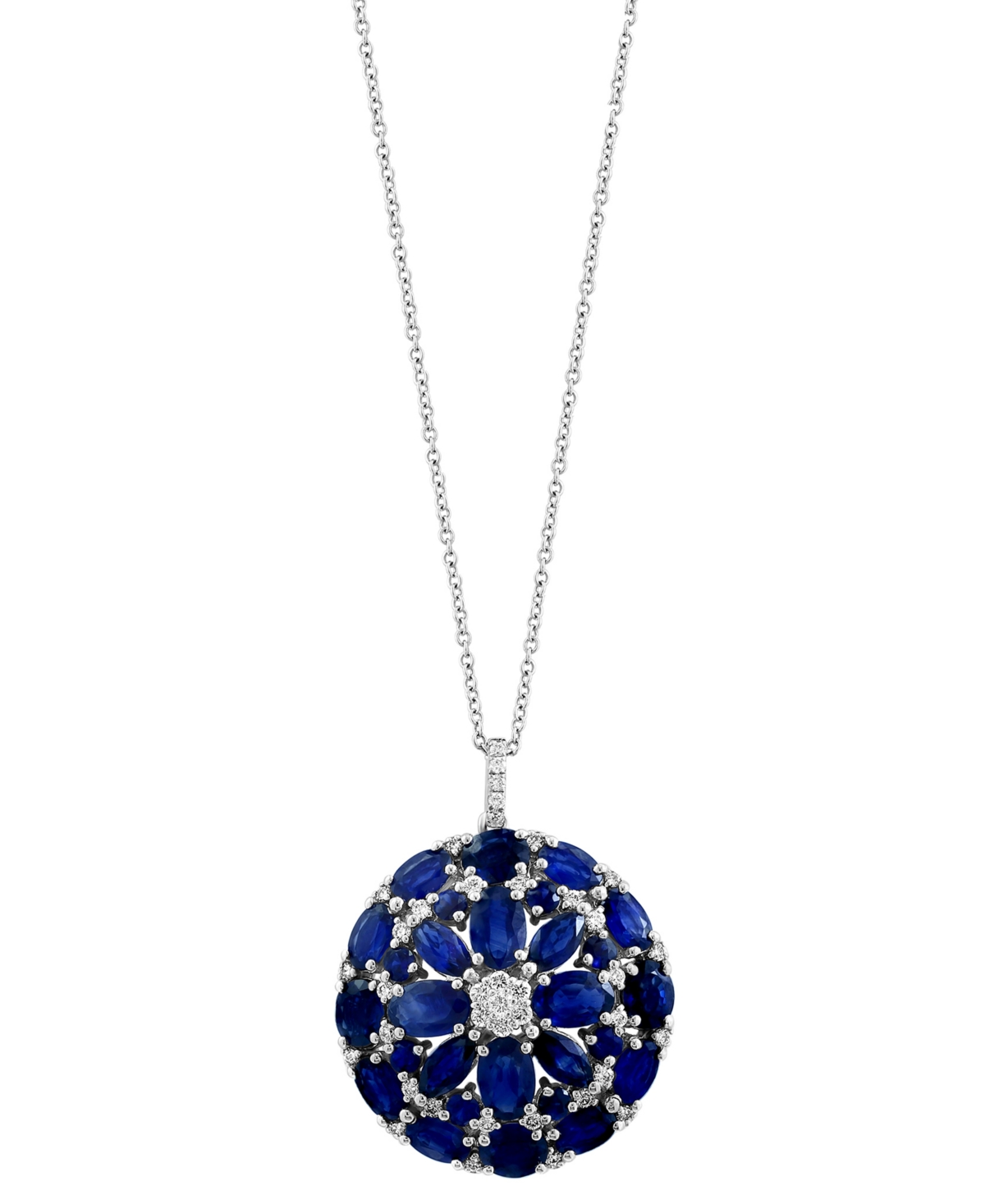 Effy Collection Effy Sapphire (8-1/3 Ct. T.w.) & Diamond (3/8 Ct. T.w.) Cluster 18" Pendant Necklace In 14k White Go In K White Gold