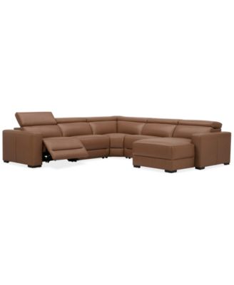 Nevio 124" 5-Pc. Leather Sectional with 1 Power Recliner, Headrests and Chaise, Created For Macy's