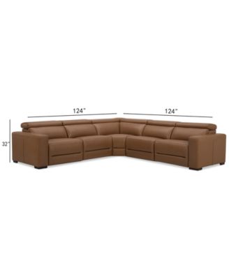 Nevio 124" 5-Pc. Leather Sectional with 3 Power Recliners and Headrests, Created For Macy's