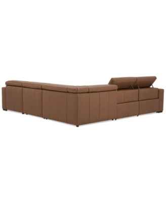 Nevio 124" 5-Pc. Leather Sectional with 2 Power Recliners, Headrests and Chaise, Created For Macy's