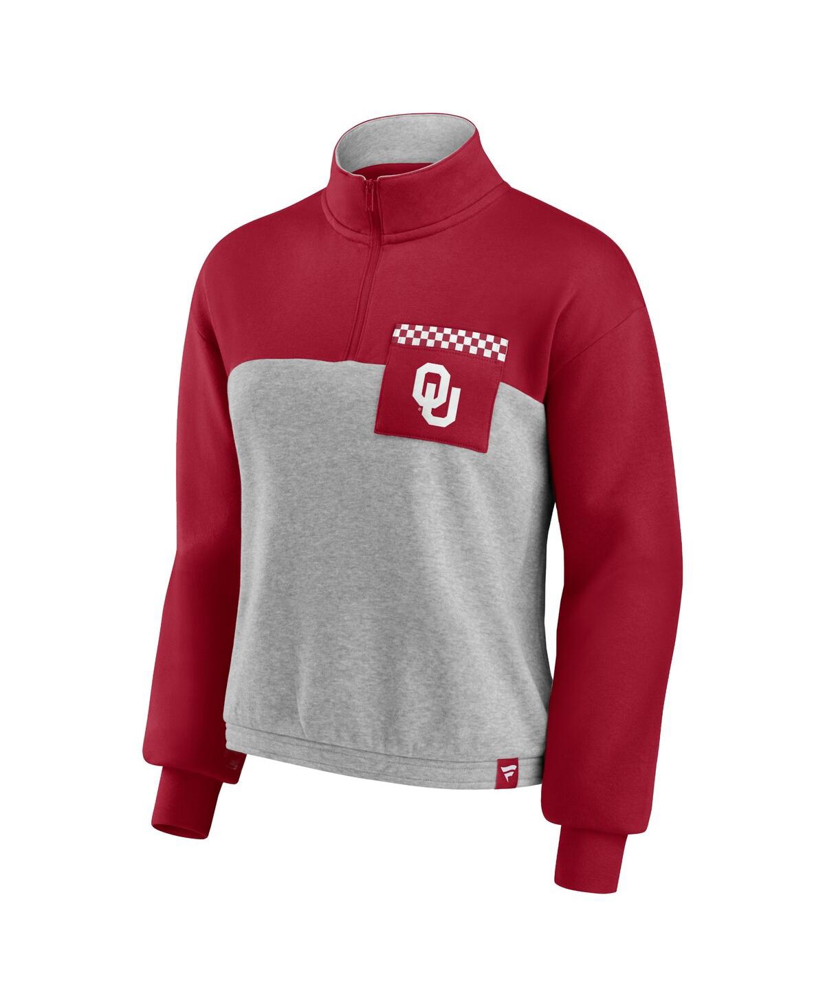 Fanatics Women's  Crimson, Heathered Gray Oklahoma Sooners Sideline To Sideline Colorblock Quarter-zi In Crimson,heathered Gray