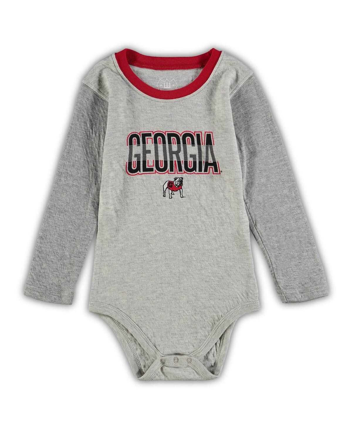 Wes & Willy Infant Boys And Girls  Heathered Gray, Red Georgia Bulldogs Jie Jie Long Sleeve Bodysuit In Heathered Gray,red