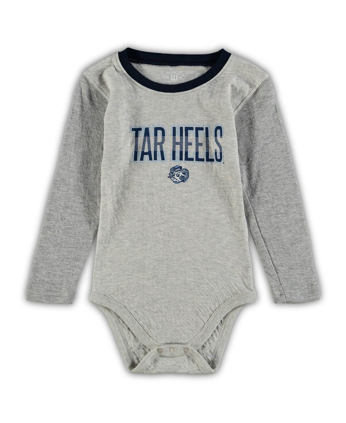 Wes & Willy Infant  Heathered Gray/navy North Carolina Tar Heels Jie Jie Long Sleeve Bodysuit & Pants In Heathered Gray,navy