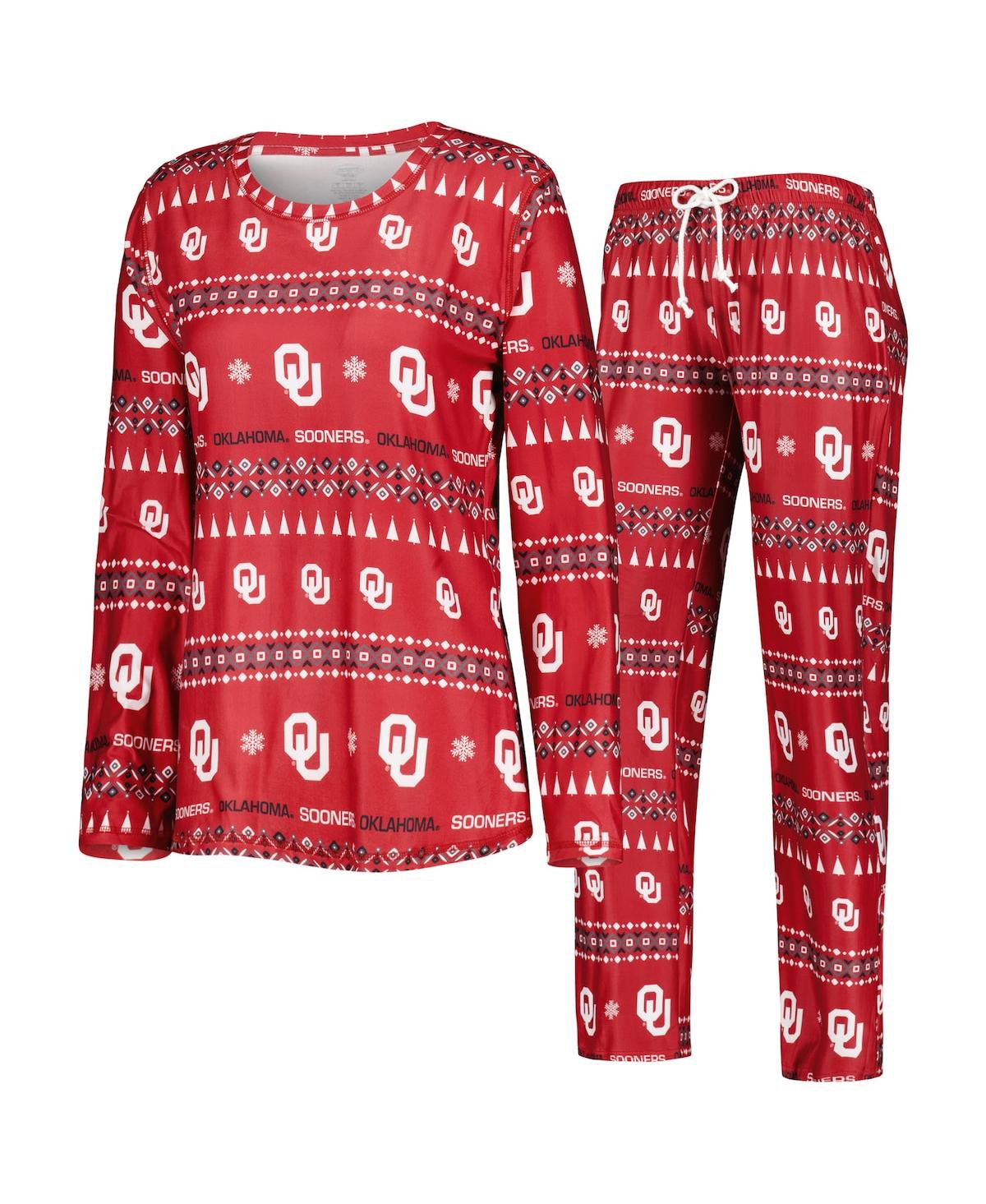 CONCEPTS SPORT WOMEN'S CONCEPTS SPORT CRIMSON OKLAHOMA SOONERS FLURRY UGLY SWEATER LONG SLEEVE T-SHIRT AND PANTS SL