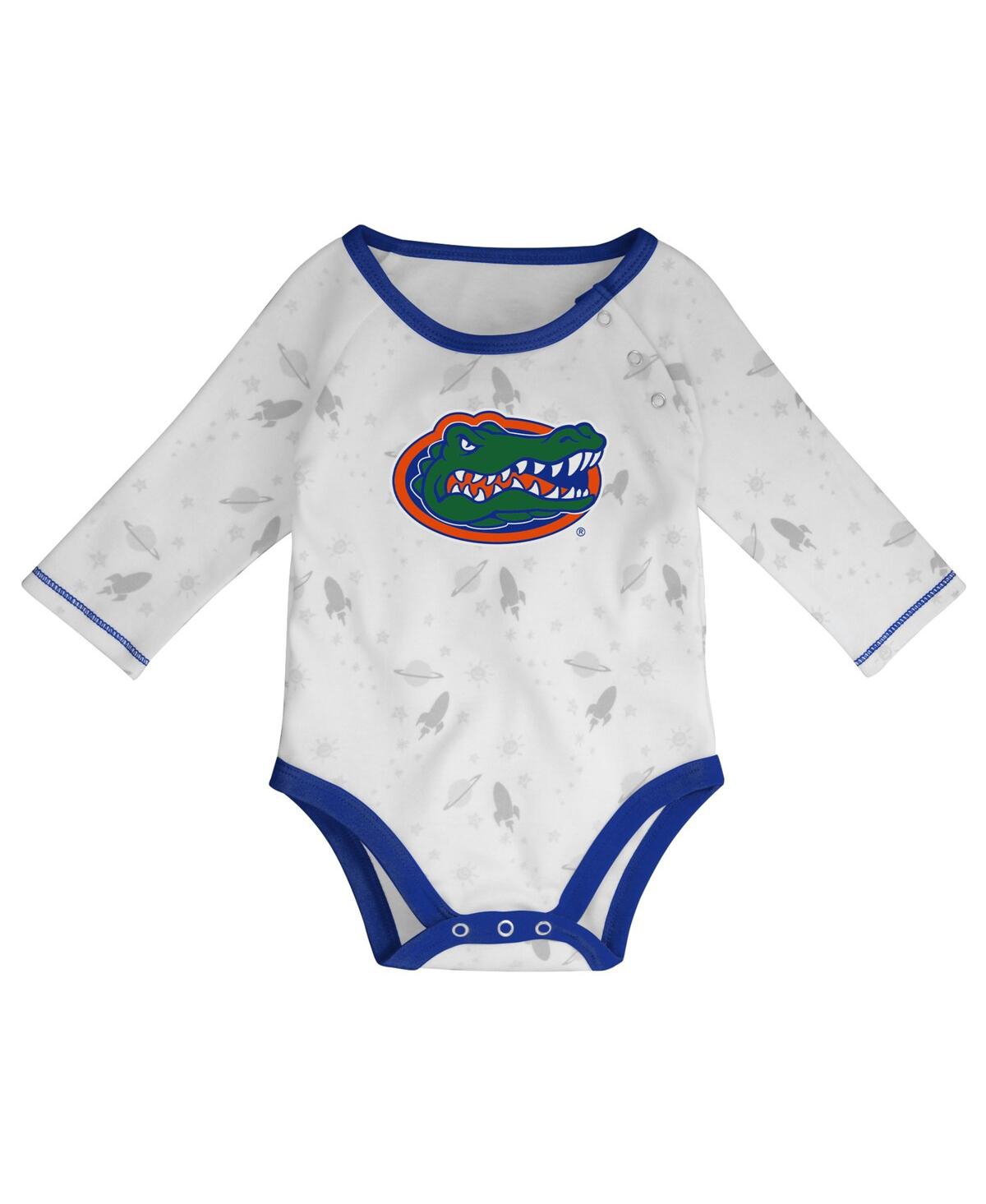 Newborn and Infant Boys and Girls White Florida Gators Dream Team Raglan Long Sleeve Bodysuit Hat and Pants Set - White