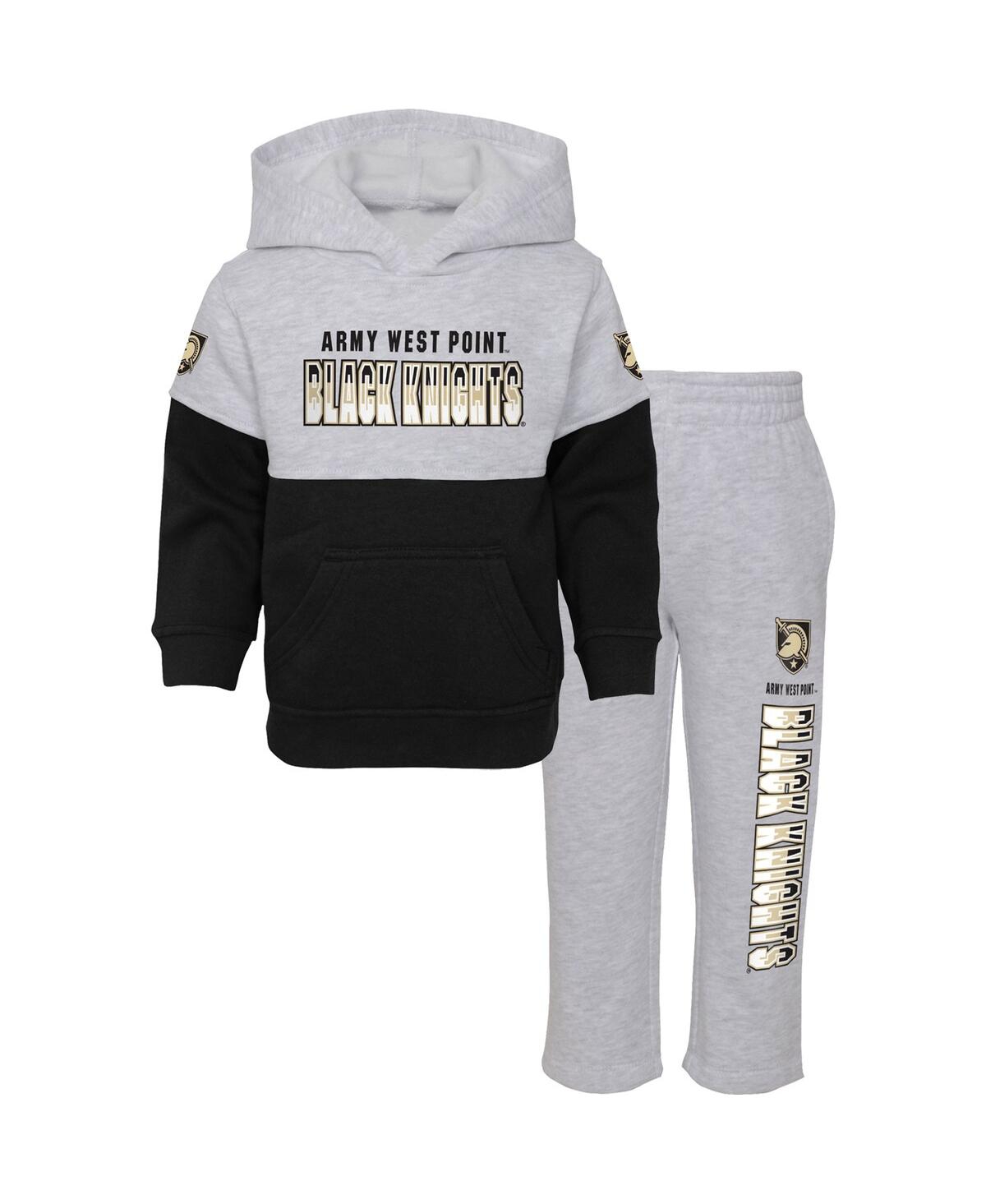 Outerstuff Babies' Toddler Boys And Girls Heather Gray, Black Army Black Knights Playmaker Pullover Hoodie And Pants Se In Heather Gray,black