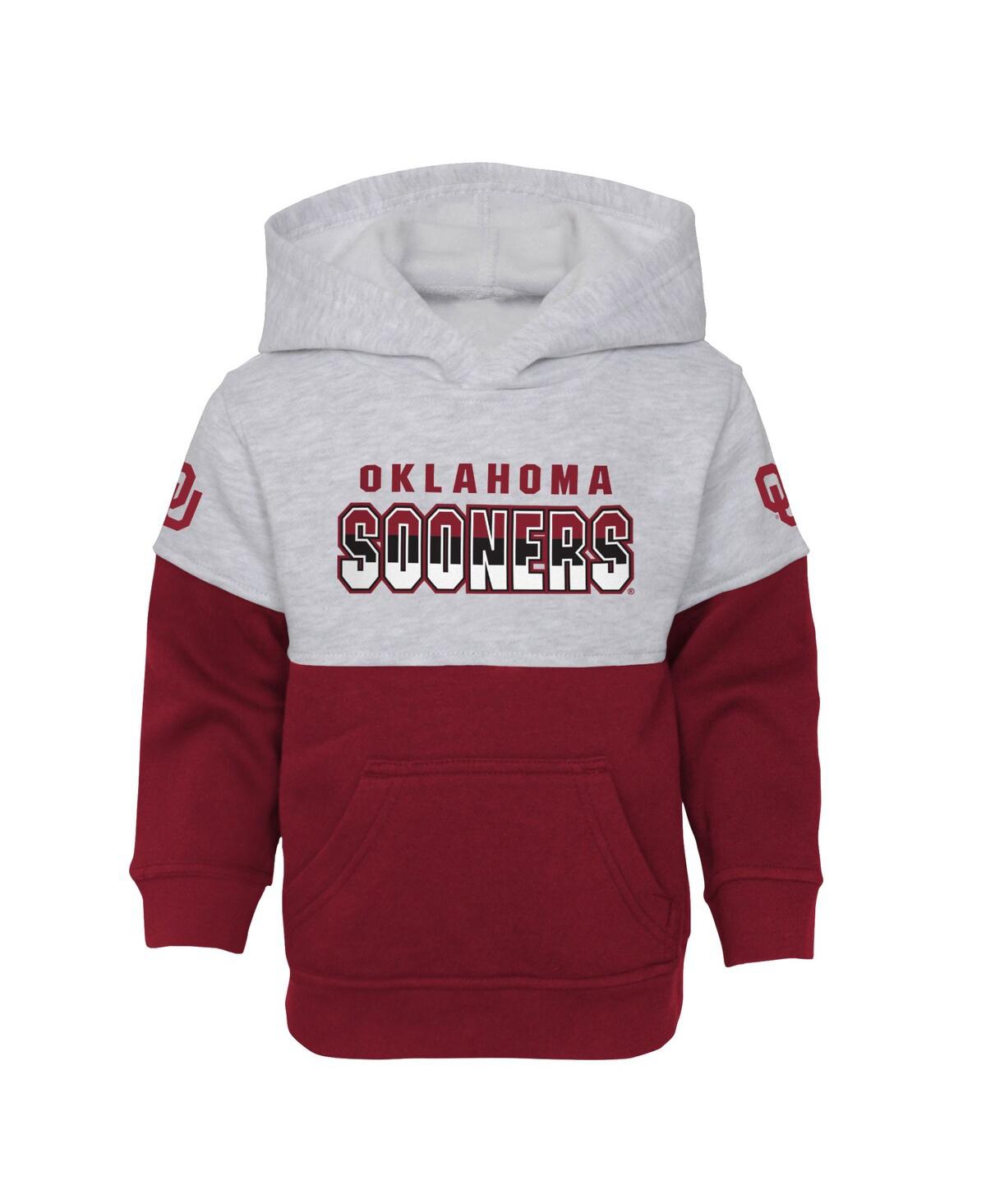 Shop Outerstuff Toddler Boys And Girls Heather Gray, Crimson Oklahoma Sooners Playmaker Pullover Hoodie And Pants Se In Heather Gray,crimson