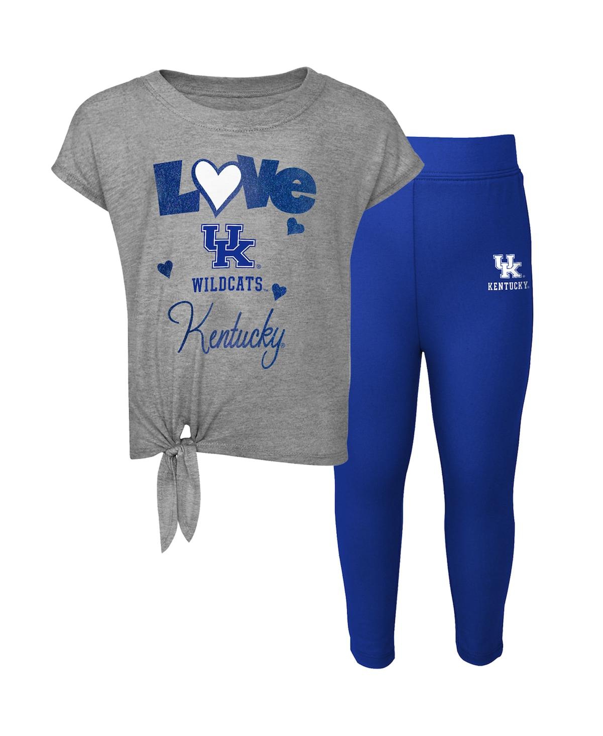 Shop Outerstuff Preschool Girls Heathered Gray, Royal Kentucky Wildcats Forever Love T-shirt And Leggings Set In Heathered Gray,royal