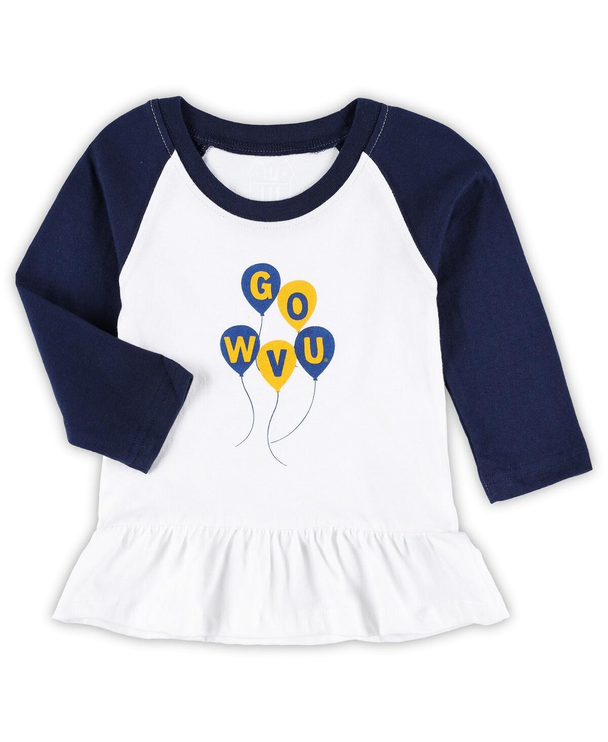 Shop Wes & Willy Girls Infant  White, Navy West Virginia Mountaineers Balloon Raglan 3/4-sleeve T-shirt An In White,navy