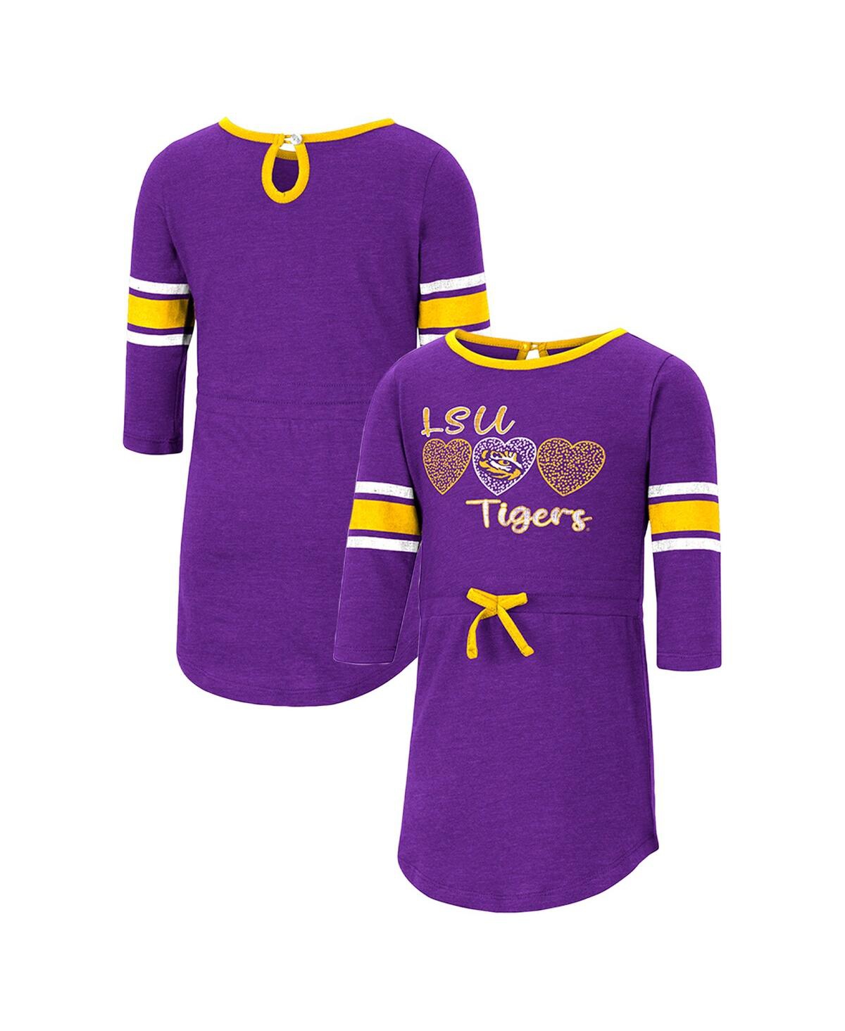 Colosseum Babies' Girls Toddler  Heathered Purple Distressed Lsu Tigers Poppin Sleeve Stripe Dress