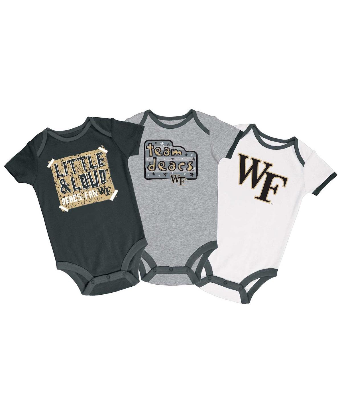 Champion Babies' Infant Boys And Girls  Black, Gray, White Distressed Wake Forest Demon Deacons 3-pack Bodysu In Black,gray,white