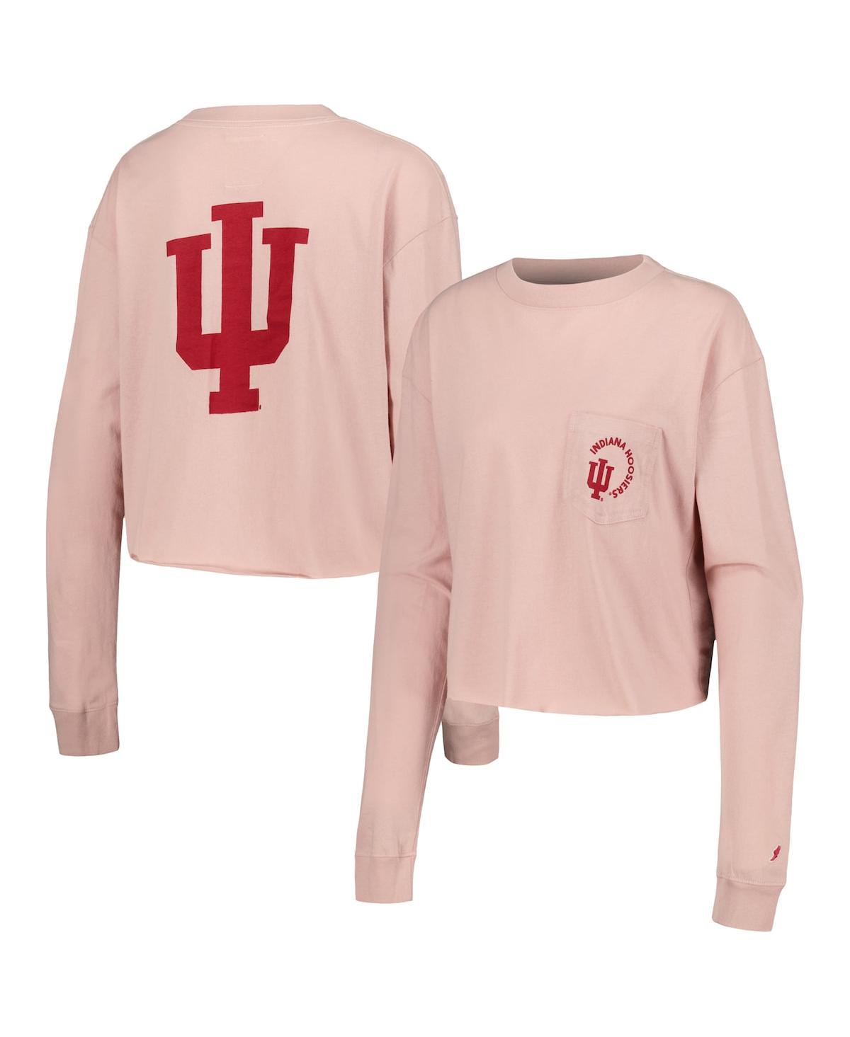 Women's League Collegiate Wear Light Pink Distressed Indiana Hoosiers Clothesline Midi Long Sleeve Cropped T-shirt - Light Pink