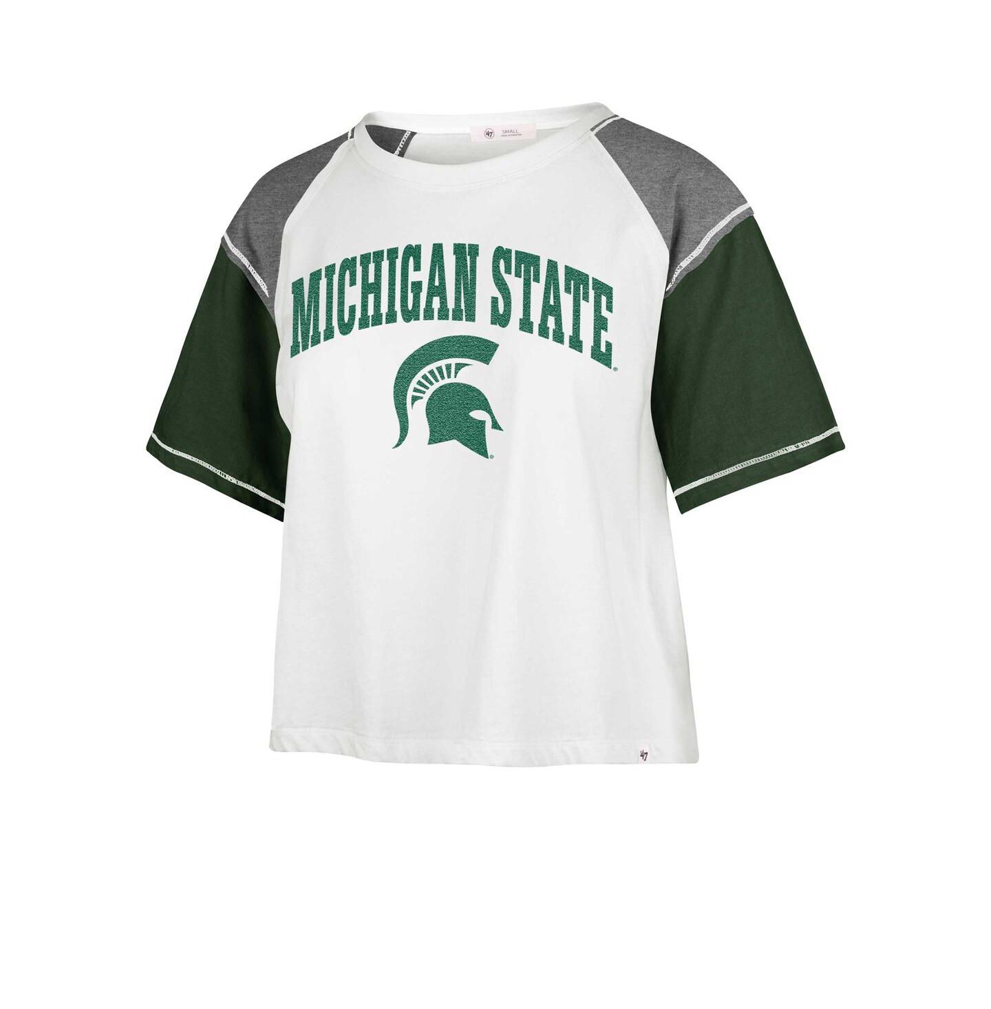 Женская футболка '47 Brand White Distressed Michigan State Spartans Serenity Gia Cropped — фото 2