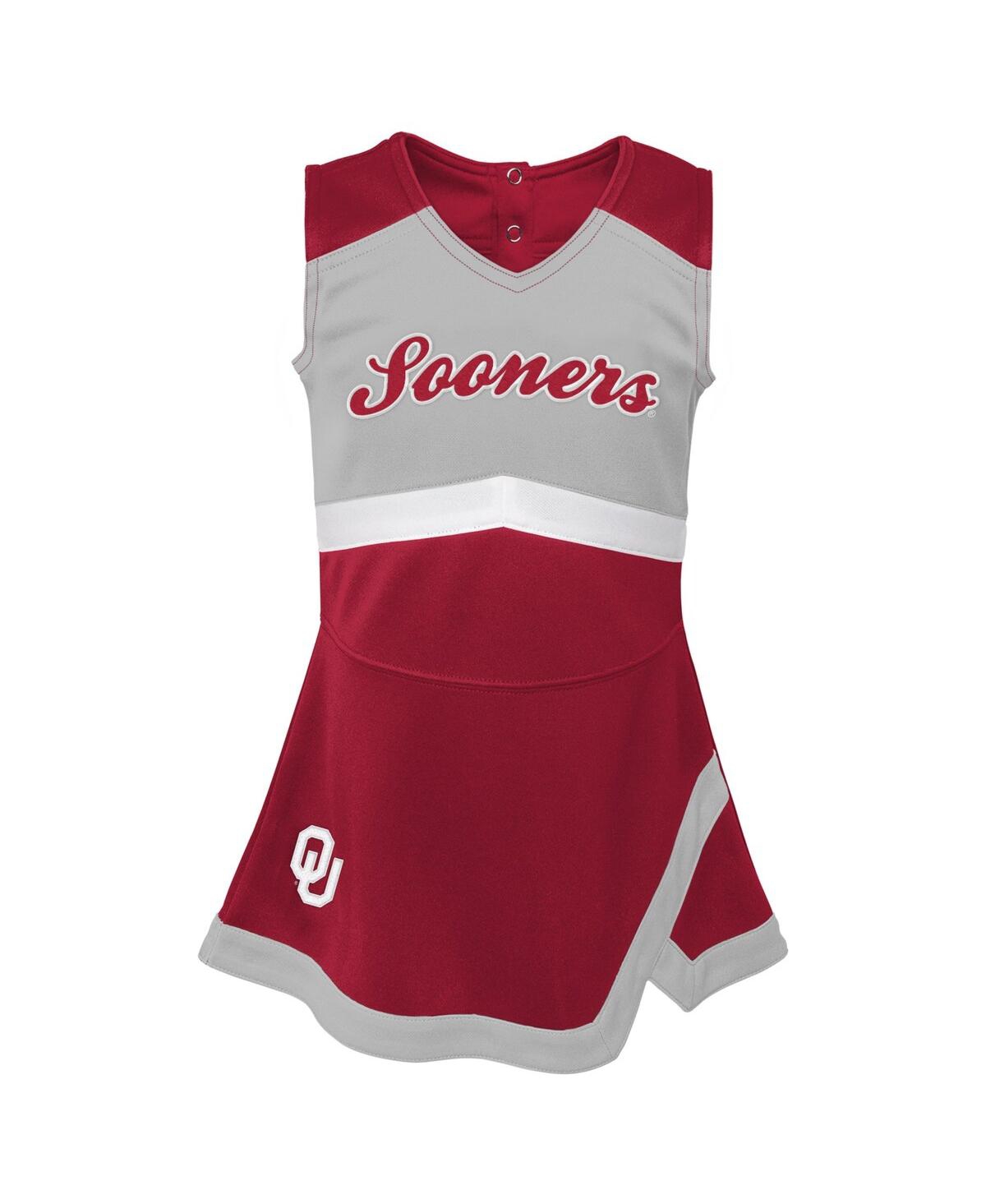 Outerstuff Girls Toddler Crimson, Gray Oklahoma Sooners Two-piece Cheer Captain Jumper Dress And Bloomers Set In Crimson,gray