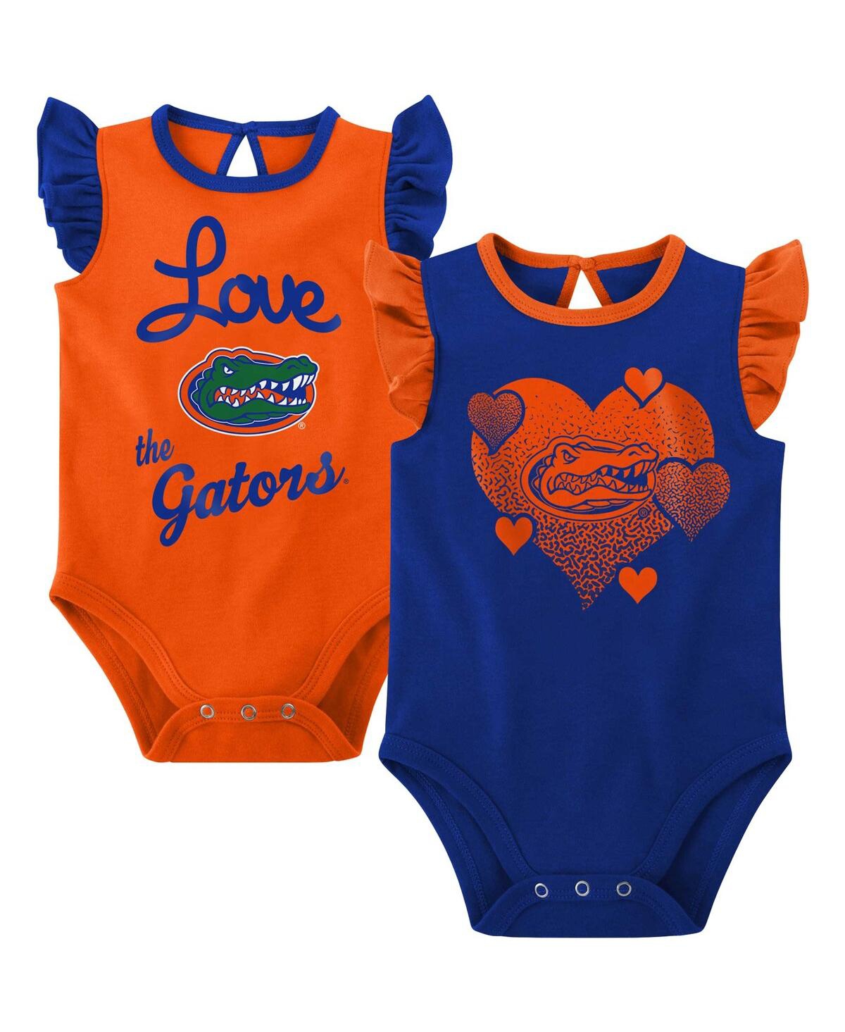 Outerstuff Babies' Girls Newborn And Infant Royal, Orange Florida Gators Spread The Love 2-pack Bodysuit Set In Royal,orange