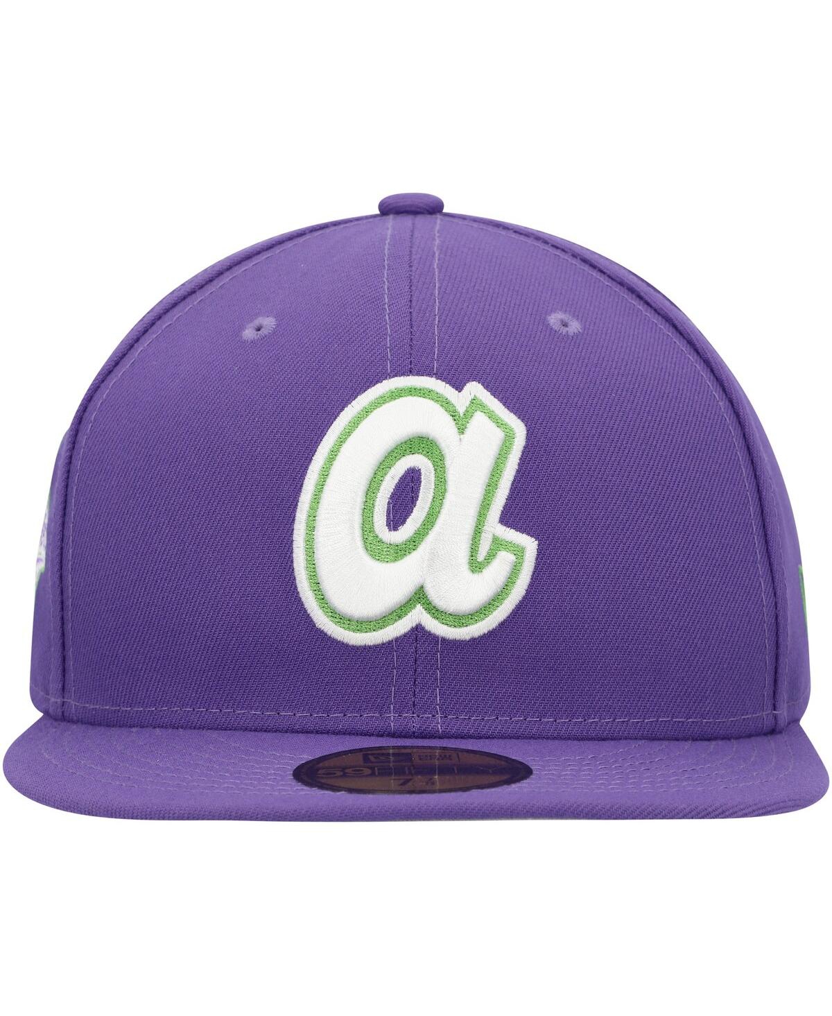 Shop New Era Men's  Purple Atlanta Braves Lime Side Patch 59fifty Fitted Hat
