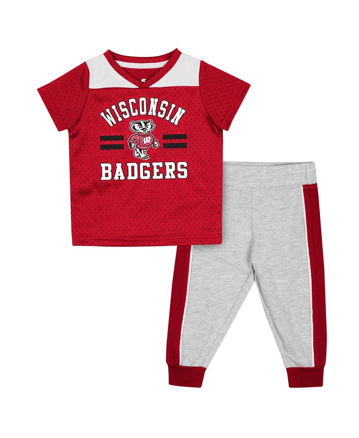 Shop Colosseum Infant Boys And Girls  Red, Heather Gray Wisconsin Badgers Ka-boot-it Jersey And Pants Set In Red,heather Gray