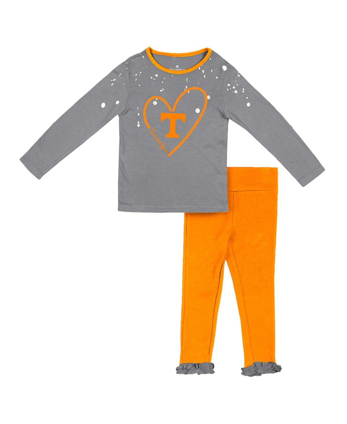 Colosseum Babies' Girls Toddler  Gray, Tennessee Orange Tennessee Volunteers Onstage Long Sleeve T-shirt And In Gray,tennessee Orange
