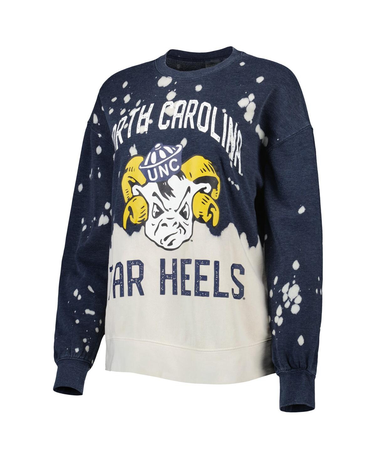 Women's Gameday CoutureDistressed North Carolina Tar Heels Twice As Nice Faded Dip-Dye Pullover Long Sleeve Top - Navy