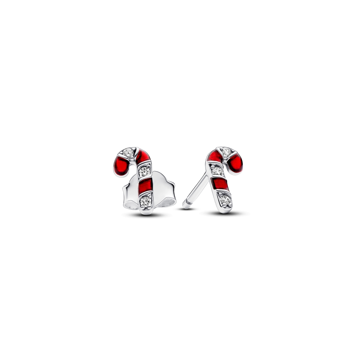Pandora Cubic Zirconia Candy Cane Stud Earrings In Red