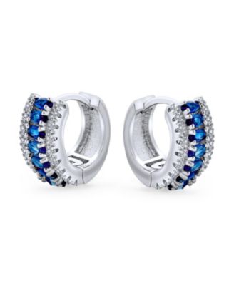 Royal Blue CZ Edge Cubic Zirconia Mini Hoop Huggie Earrings Cocktail Prom 0.5" Diameter