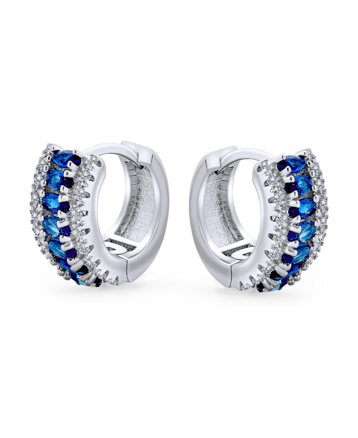 Bling Jewelry Royal Blue Cz Edge Cubic Zirconia Mini Hoop Huggie Earrings Cocktail Prom 0.5" Diameter