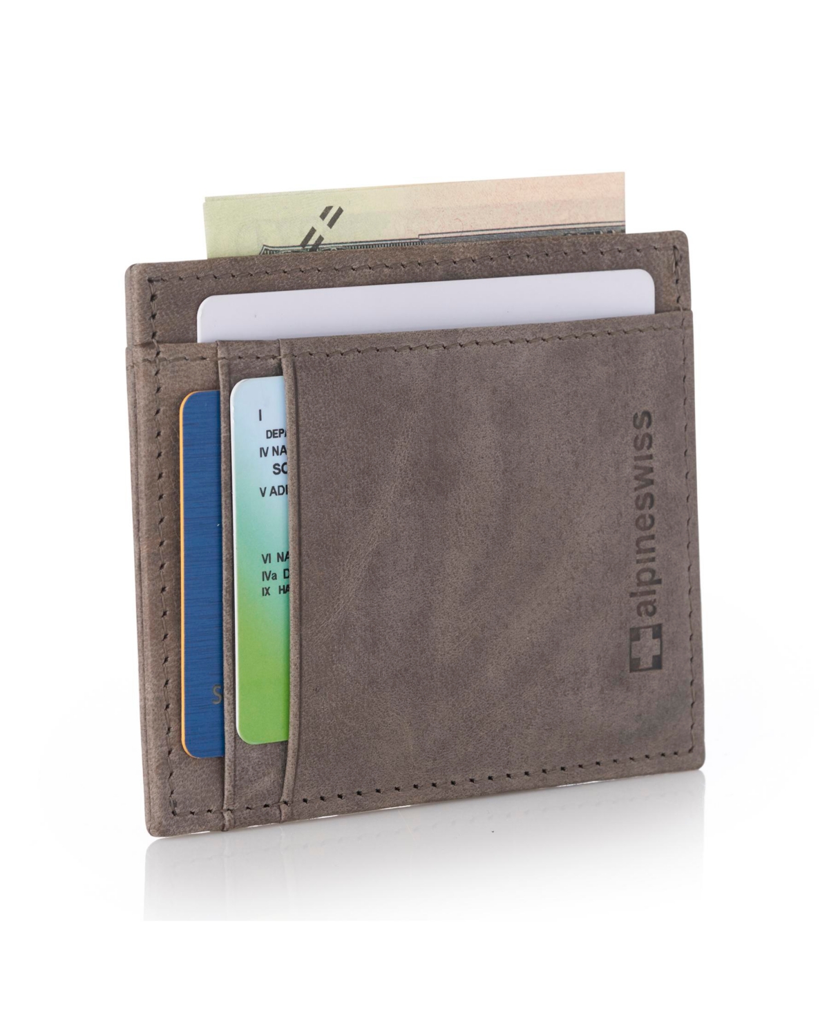 Rfid Safe Front Pocket Wallet Leather Thin Minimalist Id Card Case - Crosshatch gray