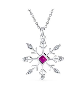 Holiday Party Christmas Pink Rose CZ Clear Cubic Zirconia Snowflake Necklace Pendant Dangling Earrings Jewelry Set For Women Lever Back .925 sterling Silver