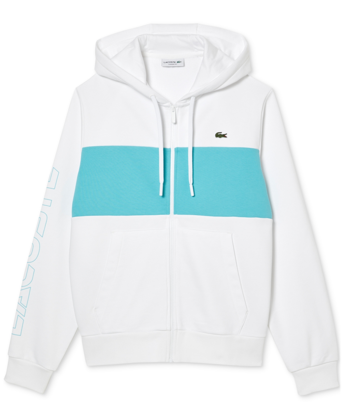 Lacoste Men's Classic Fit Colorblocked Zip-front Hooded Sweatshirt In Blanc,anse