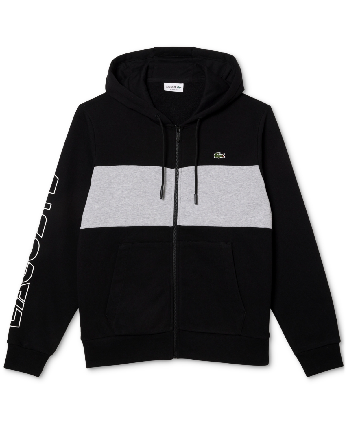 Lacoste Men's Classic Fit Colorblocked Zip-front Hooded Sweatshirt In Noir,argent Chine